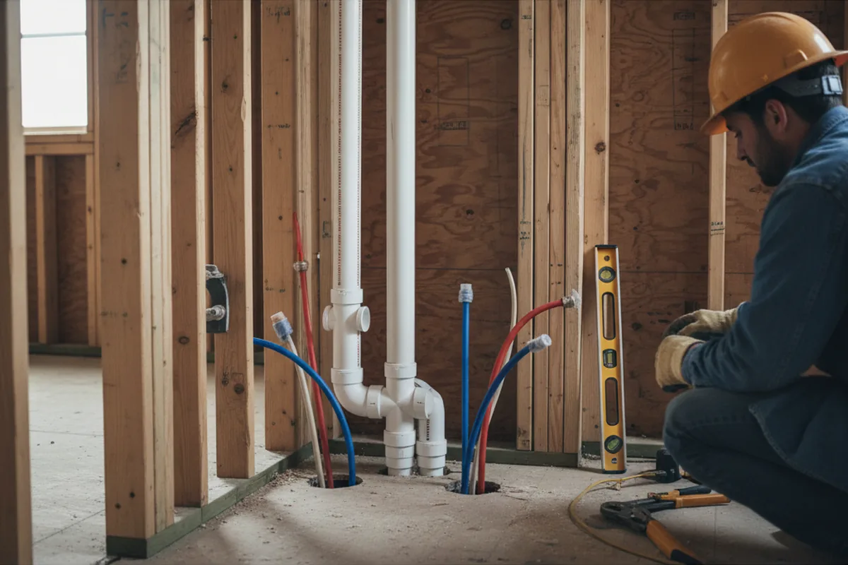 Drain and supply rough-in during Drain Cleaning in Beaumont